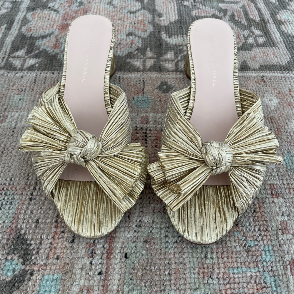 Loeffler Randall Emilia Pleated Bow Sandals Size 8